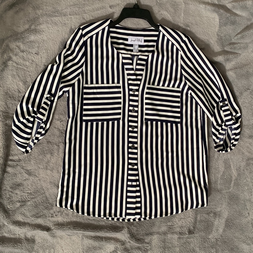 Joseph Ribkoff Black and White Striped Shirt Sz 8